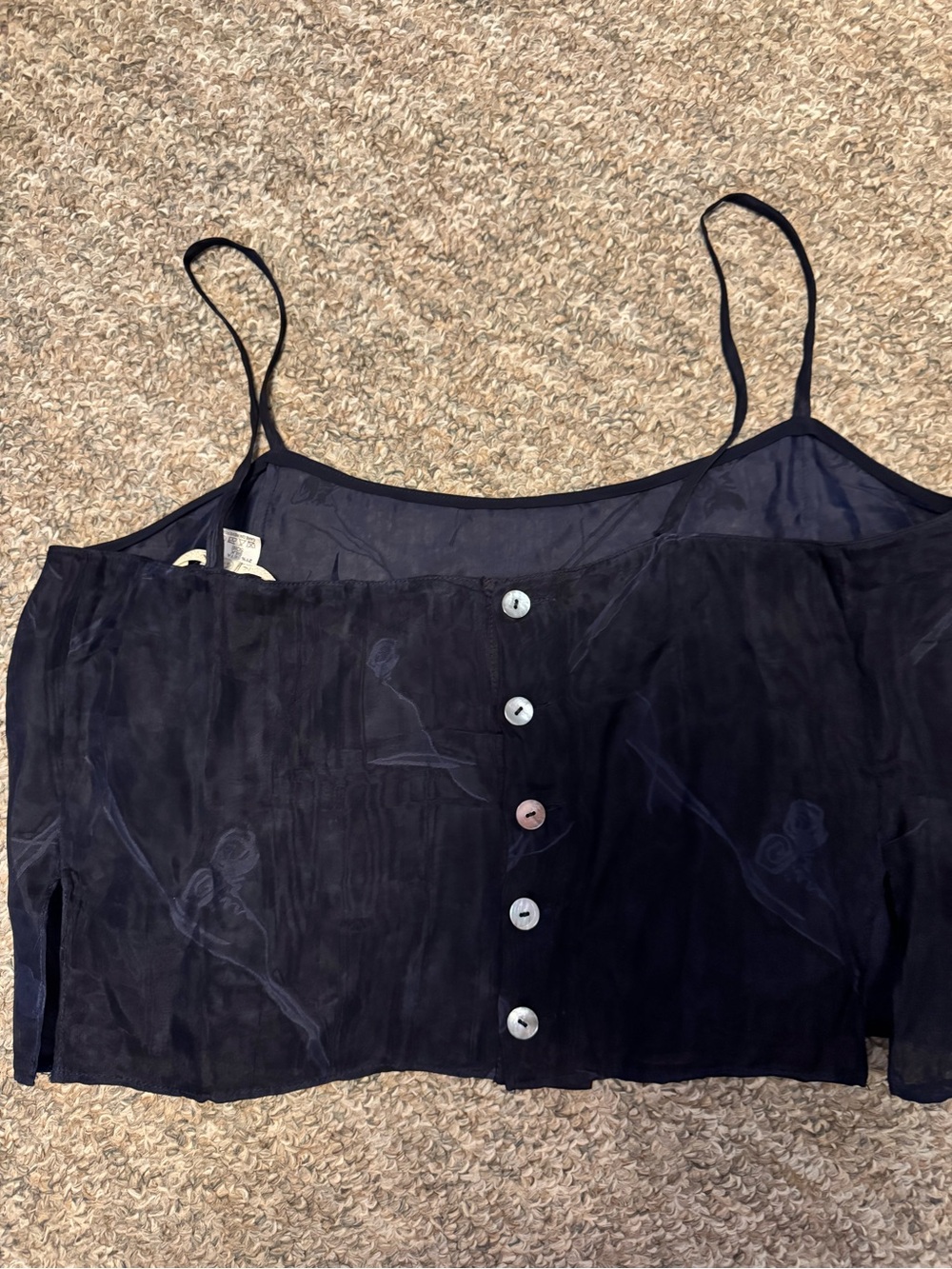 Krizia - Made in Italy - navy blue silk camisole top with rose print details